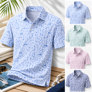 Polo de Golf Azul con Diseño Floral para Hombre, Personalizado, Premium, de Alto Rendimiento, Absorbente de Humedad, Marca Privada, Ropa de Resort, OEM - Product Image 2