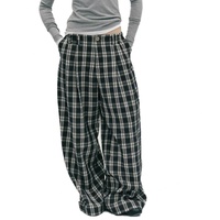 Pantalon de costume classique à carreaux pour homme, coupe ample et large, de haute qualité, plissé, pour la vente en gros