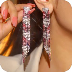 Women's <b>Fashion</b> Style Long Tassel Earrings Luxury AB Rhinestone with Super Sparkle Small Face <b>Accessories</b> - Product Image 1