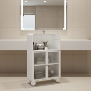 Gabinete de Almacenamiento Independiente Blanco con Puerta de Vidrio de 45.28 Pulgadas, Diseño Minimalista para Baño, Cocina, Hogar y Oficina - Product Image 2