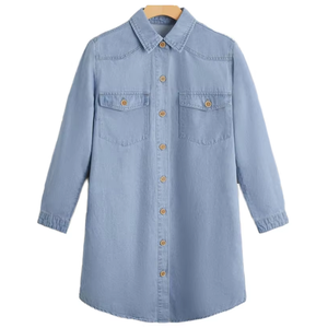 לפדות צווארון שרוול ארוך ג 'ינס מכנסי ג' ינס אופנה מזדמנים חולצות חולצות חולצה לנשים - Product Image 1