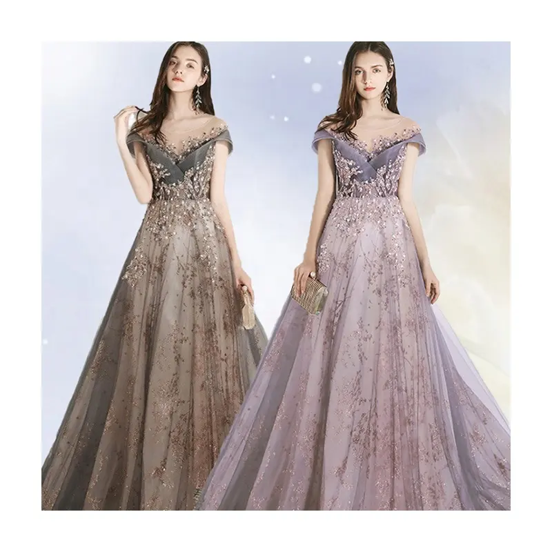 XUYA Elegant Dresses Women Formal Gowns Evening Plus Size Party v-Neck Diamonds Evening Dress