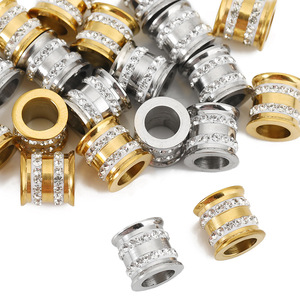 Stainless Steel <b>Spacer</b> Beads Gold And Silver Plated With Zircon Cylinder Shape Large Hole For DIY Jewelry Making - Product Image 4
