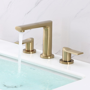 Robinet de lavabo minimaliste en laiton doré à trois trous, avec cartouche céramique, double poignée, pour <span class=keywords><strong>eau</strong></span> froide et chaude, vente en gros - Product Image 1