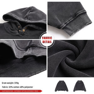 Sweat à capuche vintage noir pour homme, coupe oversize et carrée, en molleton délavé style batik, avec fermeture à boutons-pression, idéal pour l'hiver, service OEM disponible - Product Image 6