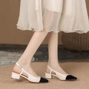 Women's <strong>Closed</strong>-<strong>Toe</strong> <strong>Sandals</strong> 2026 New Spring/Summer Mid-Heel Color-Block Backless High Heels Retro Chunky Heel Single Shoes - Product Image 1
