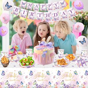 Bướm Cổ Tích Chủ Đề Bộ Đồ Ăn Đảng Trang Trí Bộ Sinh Nhật Nguồn Cung Cấp Tấm Kéo Cờ Khăn Ăn Kid Đảng Trang Trí - Product Image 2