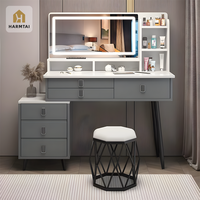 Ensemble de coiffeuse de chambre moderne HarmTai avec miroir LED, plateau en marbre, armoire en MDF et chaise en velours inclus