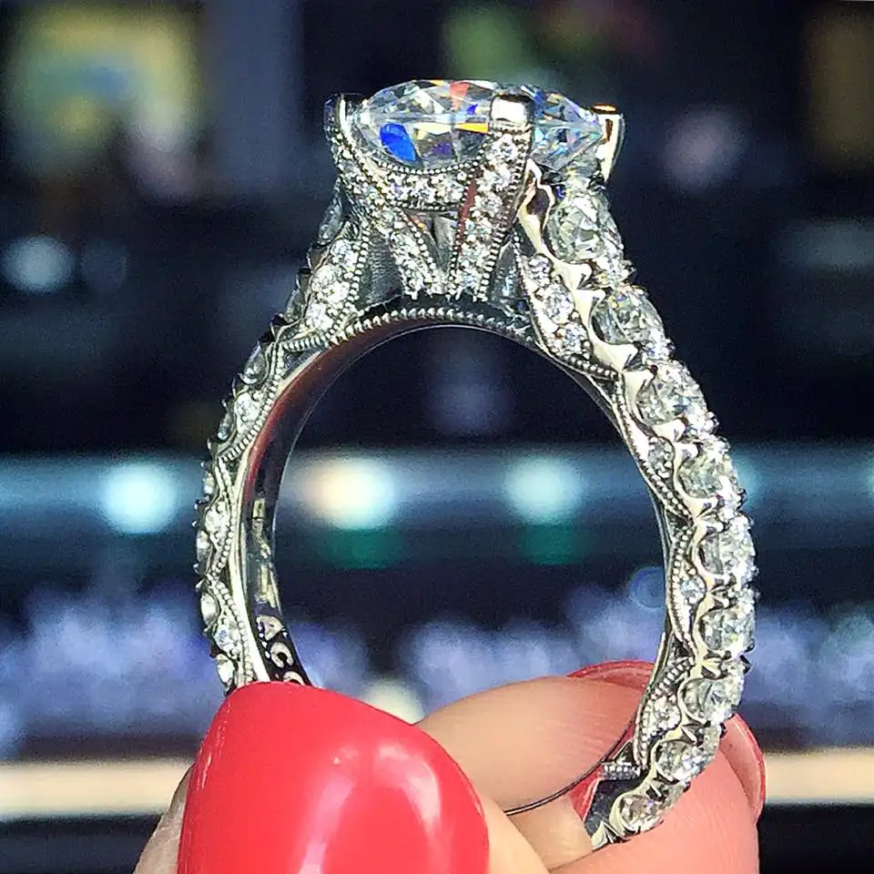 CAOSHI पवित्र हीरा जिक्रोन Inlays सगाई के गहने एक पंक्ति पार्टी के छल्ले ग्रांडे डेम लड़कियों 2021 स्पार्कलिंग महिला अंगूठी