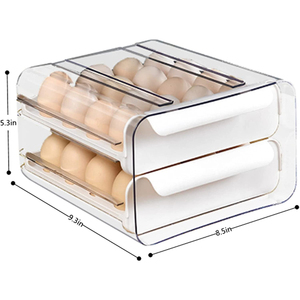 Boîte de rangement pour œufs de cuisine, type tiroir, 2 couches, en plastique transparent empilable, à grille, pour réfrigérateur, vente chaude - Product Image 2