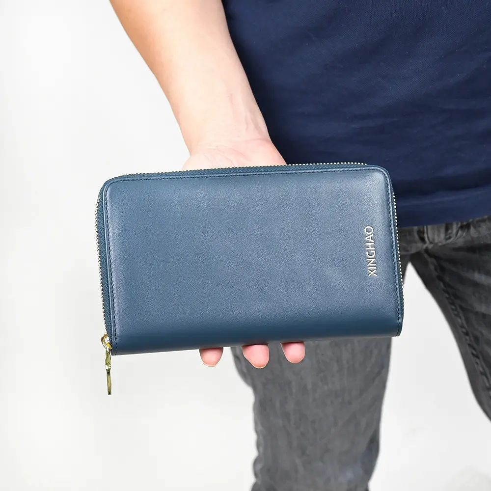 Großhandel Luxus echtes Leder Metall Reißverschluss Kuehleder Brieftasche Herren-Brieftasche individuelles Logo