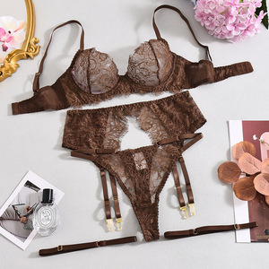 Winter Nieuwe Luxe Borduurwerk Bestselling Sexy Bh Set Pure Kant Positionering Bloemen Lingerie 4-delige Set Voor Vrouwen Met Beenring - Product Image 5