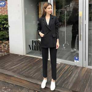 Completo da Lavoro OL 2 Pezzi, Giacca Blazer a Righe <span class=keywords><strong>Doppiopetto</strong></span> e Pantaloni con Zip, Completo Femminile Primaverile - Product Image 3