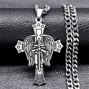 Collana in Acciaio al Titanio Stile Europeo Americano con Pendente a Croce Nera Olio, Nuovo Sacro Arcangelo San Michele - Product Image 1