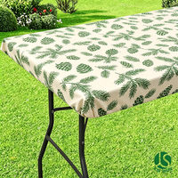 Nappe ajustée écologique en flanelle, coupe-vent et antidérapante, imprimé botanique pomme de pin et branche, pour table d'extérieur hivernale