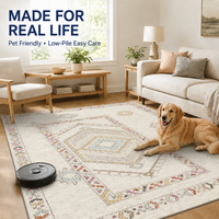 Tapis Moderne Épais en Peluche Effet Vieilli avec Motif Médaillon, Lavable en Machine, Antidérapant, en Polyester Doux pour Salon, Chambre et Entrée