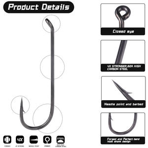 Vente en gros usine Hameçons <span class=keywords><strong>de</strong></span> pêche J à tige longue en acier à haute teneur en carbone 3X plus résistants, antirouille, pour eau salée, pour appâts vivants, pour bar. - Product Image 3