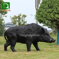Statue de sanglier noir en fibre de verre taille réelle, Statue de cochon en résine décorative de jardin