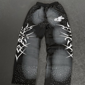 Custom Vintage Lavado ácido Sun Faded Acampanado Pierna ancha Cintura media Hip Hop Pantalones de chándal de gran tamaño Baggy 100% algodón - Product Image 5