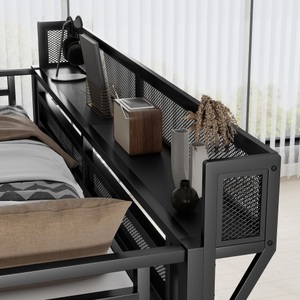 Black Metal Loft <b>Bed</b> Kids Bunk <b>Bed</b> Space Saving Raised <b>Bed</b> with <b>Side</b> <b>Rail</b> and Ladder for Bedroom - Product Image 6