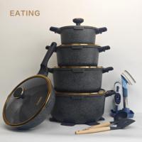Ensemble de 21 pièces de batterie de cuisine antiadhésive en fonte, compatible induction, comprenant casseroles et poêles 20/24/28/32cm, avec revêtement granit sain