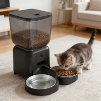 Distributore Automatico di Cibo per Animali Domestici con Doppia Ciotola e Dispenser Traslucido per Cani e Gatti, Macchina Intelligente per l'Alimentazione