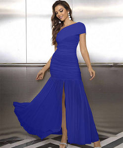 Nouvelle robe <span class=keywords><strong>de</strong></span> <span class=keywords><strong>soirée</strong></span> à épaules inclinées coupe ajustée fente grande balançoire pour femmes - Product Image 1