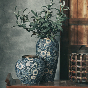 Vaso di porcellana in ceramica a bocca dorata <span class=keywords><strong>bianco</strong></span> <span class=keywords><strong>bianco</strong></span> blu stile cinese Vintage controsoffitto porta fiori Jingdezhen - Product Image 3