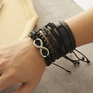 Lot de 6 Bracelets Punk en <span class=keywords><strong>Cuir</strong></span> Véritable pour Hommes <span class=keywords><strong>et</strong></span> Femmes, avec Breloques <span class=keywords><strong>et</strong></span> Perles en <span class=keywords><strong>Bois</strong></span>, Accessoires de Bijoux Manchette Tendance - Product Image 5