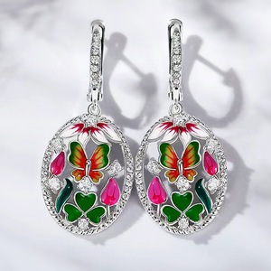 Pendientes de Gota con Circonita y Esmalte de Trébol de Mariposa para Mujer, Joyería Romántica y Elegante - Product Image 2