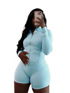 2025 abiti estivi a maniche lunghe con Zip <span class=keywords><strong>giacca</strong></span> abbinata Set Joggers Sweat <span class=keywords><strong>Biker</strong></span> 2 due pezzi Shorts da donna - Product Image 2