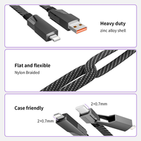 Câble de charge multi-appareils 4 en 1, portable, 65W, charge rapide, design plat, cordon tressé, utilisation en voyage, format poche
