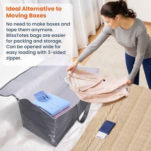 Grands sacs de déménagement en PP tissé avec fermeture éclair et poignées, sacs de rangement pliables pour les voyages, pour gagner de la place - Product Image 4