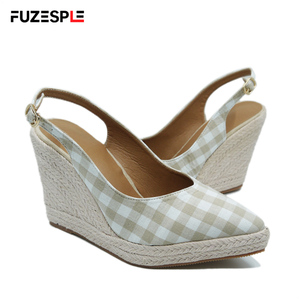 Nuove Scarpe Estive da Pescatore per Donna, Sandali con Zeppa in Tela a Quadri, Punta Affusolata, Sexy, Retrò, Espadrillas Slip-On 10cm - Product Image 6