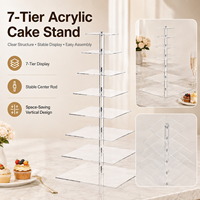 Présentoir à gâteaux élégant en acrylique avec finition miroir cristallin, en formes de socle cylindrique rond et carré, pliable, pour une présentation sur table, un ensemble