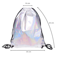 Sac à dos à cordon de serrage holographique en PU laser, imperméable, réfléchissant, arc-en-ciel, de qualité supérieure, pour fabricants de mode, avec doublure en polyester