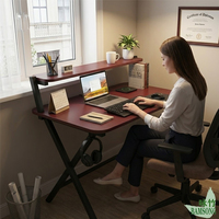 Bureau d'écriture pliable rouge bordeaux sans assemblage, pieds en X, crochet pour casque, gain de place, pour bureau à domicile, étude, jeux, ordinateur, en MDF