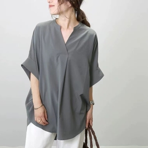 Obral Baju Wanita Gaya Korea, Blus Kasual Longgar untuk Wanita Kantoran, Logo Custom - Product Image 2