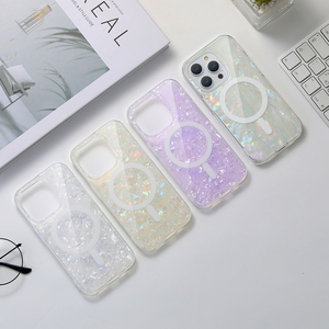 Luxe Bling paillettes époxy Imd perle conque huître clair Tpu magnétique étui de téléphone portable pour iphone 14 15 16 17 Pro Max housse - Product Image 1