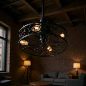 Ventilateur de plafond avec lumière, 18 pouces, en fer noir, moteur DC, télécommande, réversible, six vitesses, style industriel, usage domestique - Product Image 2