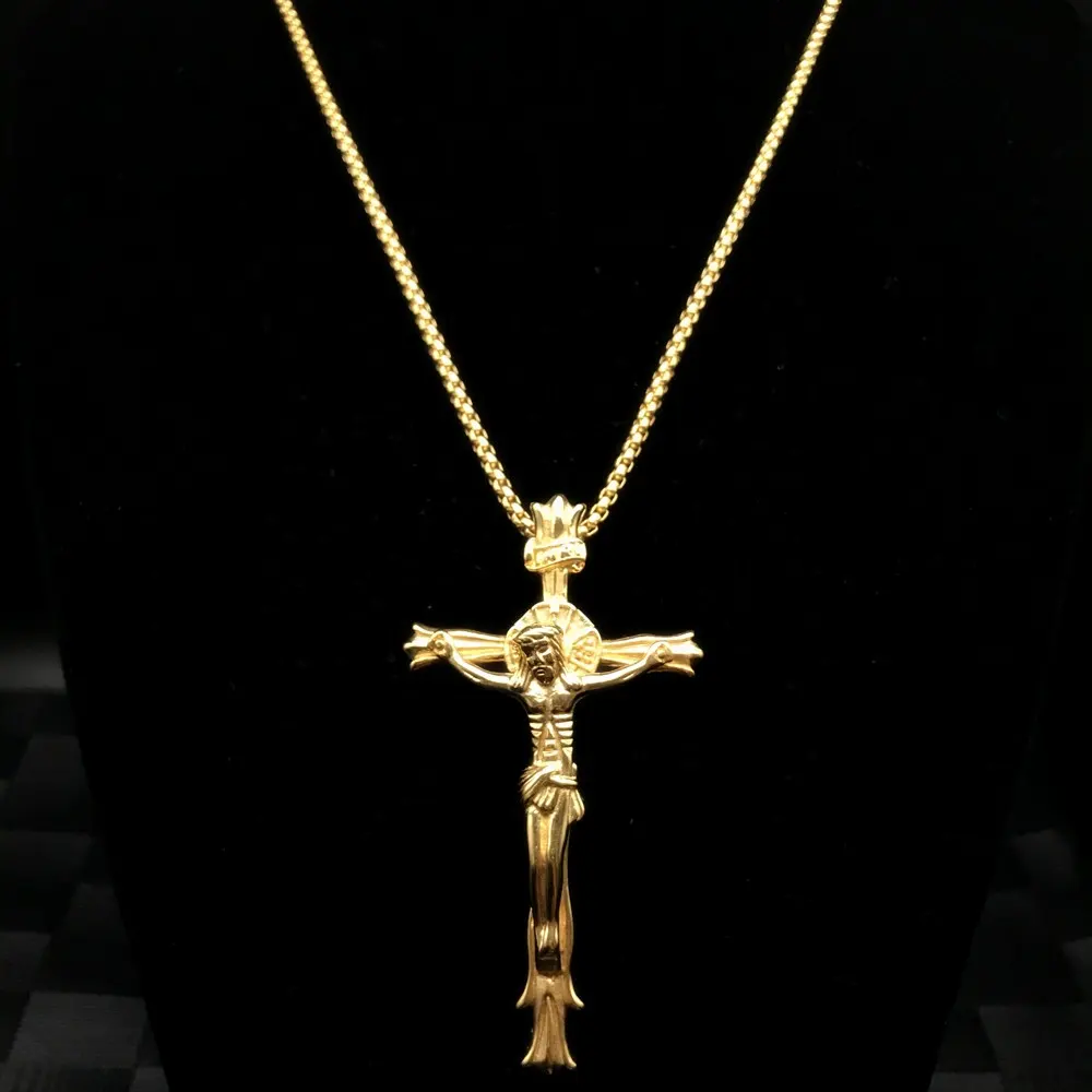 Beiyan Jóias Novos Materiais Produtos Moda 18K Banhado A Ouro Aço Inoxidável Jesus Cruz Pingente