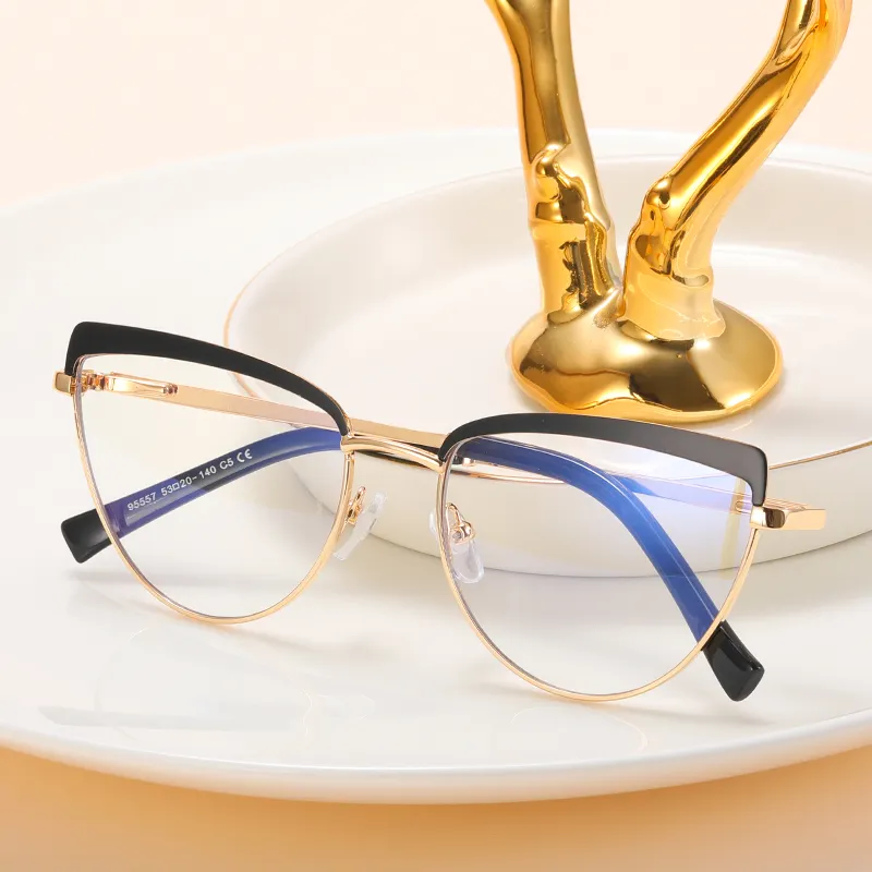 95557 High Quality Designer Wholesale Anti Blue Light Eyeglasses Optical Frames Metal Women Fashion Eyewear Custom Logo