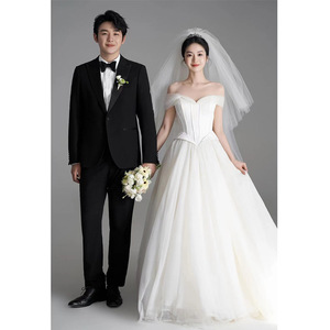 White Strapless A-Line Satin Wedding Dress Natural Waist Minimalist Mesh Design For Photoshoots - Product Image 3