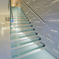 Bricolage sans cadre flottant givré anti-dérapant feuilleté trempé panneaux de verre et en acier inoxydable escalier kit coût