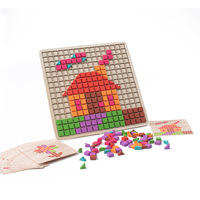 Puzzle Kayu Montessori Mosaik Blok Bangunan untuk Balita Mainan Pelatihan Kognitif Kreatif