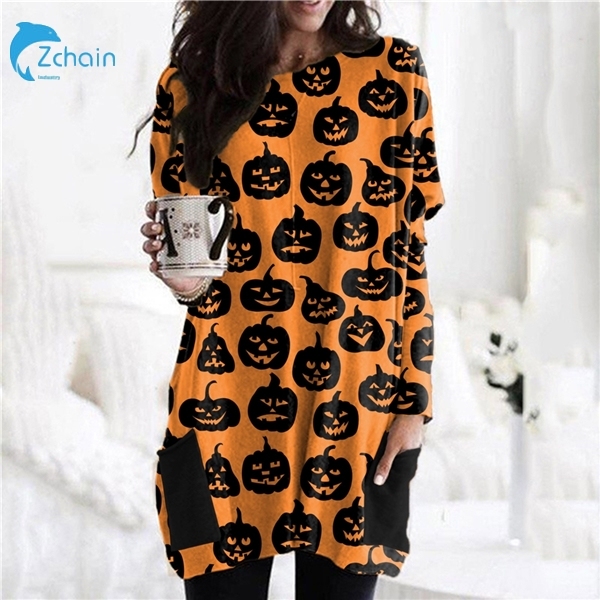 Fast Shipping 2021 Halloween Clothes Pumpkin Printed Halloween Women Dress Ghost Printed Halloween Costumes