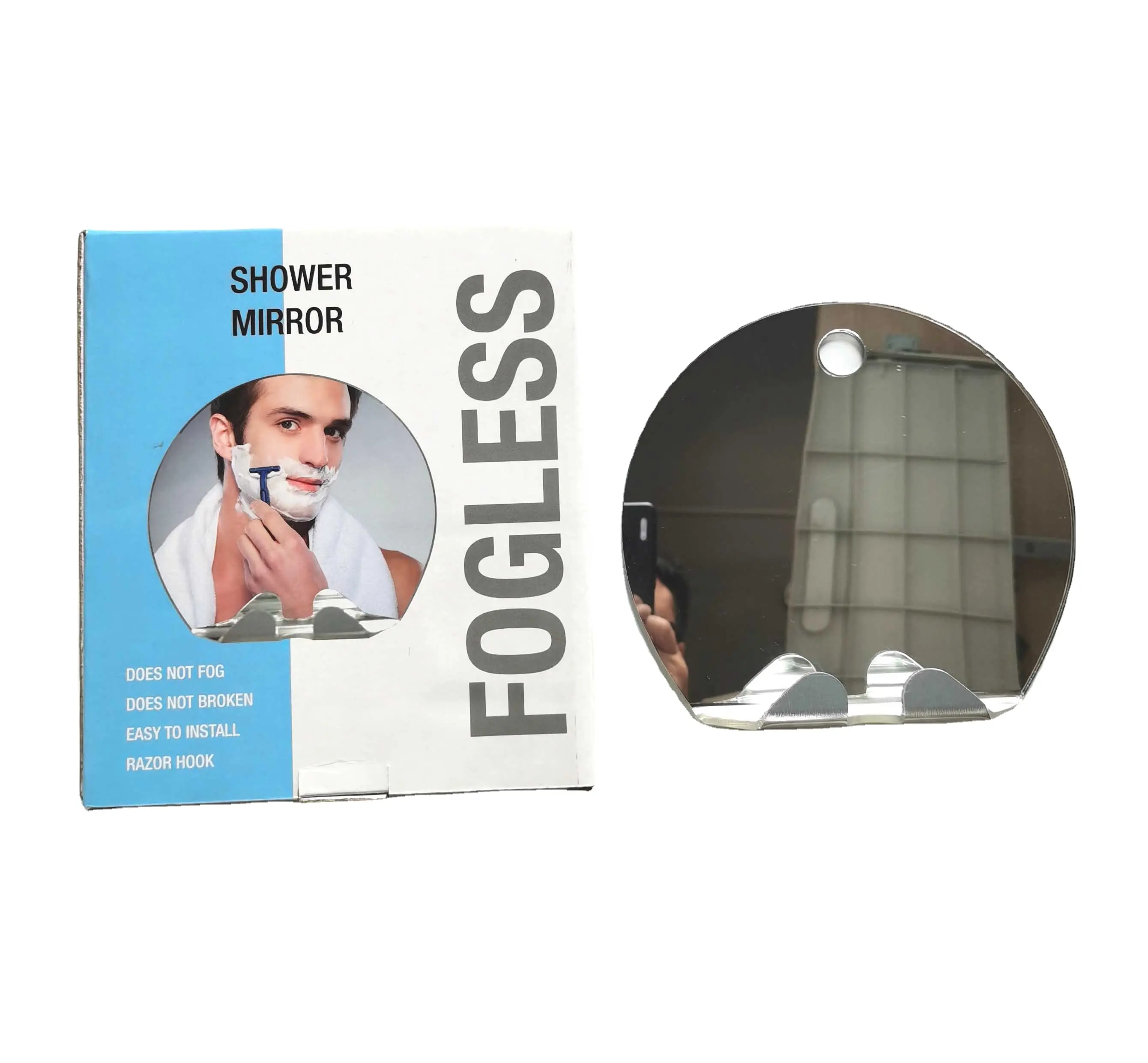 Fogless Shower Mirror for Fog Free Shaving with Razor Holder, Sticky Suction-Cup and Swivel, Shatterproof and Portable,