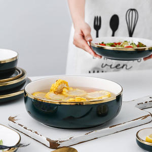 Juego de vajilla de porcelana blanca de lujo, plato de cerámica de alta calidad con borde dorado - Product Image 4