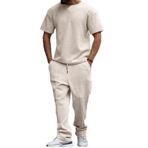 Completo Casual da Uomo con Maglia a Maniche Corte e Pantaloni, Tessuto Pesante a Nido d'Ape, <span class=keywords><strong>Oversize</strong></span>, Taglie Forti, Collo Tondo - Product Image 3