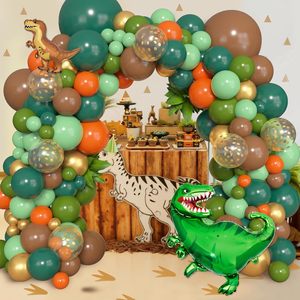 Kit d'arche de ballons dinosaures avec ballons dinosaures en aluminium et feuilles de palmier pour fête d'anniversaire sur le thème des dinosaures, fournitures pour fête sur le thème de la <span class=keywords><strong>jungle</strong></span> et du <span class=keywords><strong>safari</strong></span> - Product Image 4